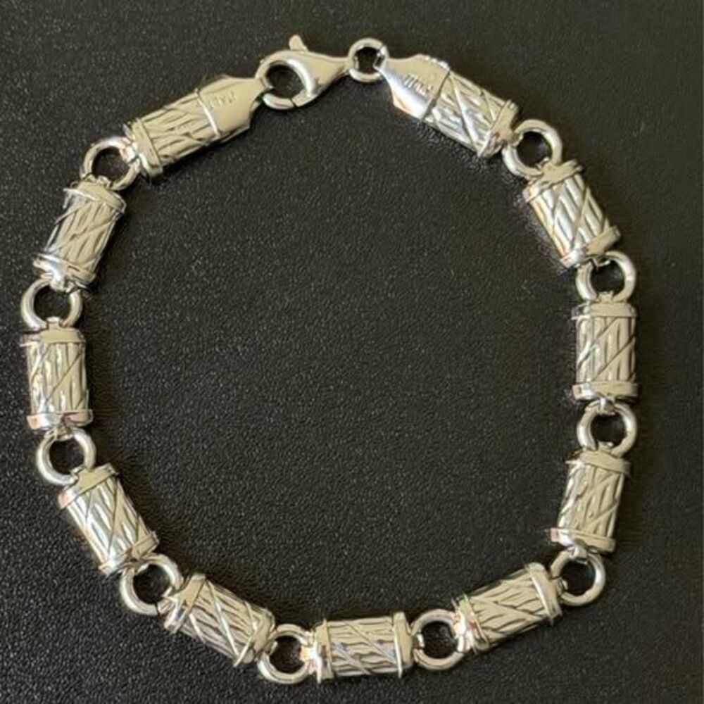 Vintage Italian Sterling Silver Diamond-Cut Link Bracelet 7.5”